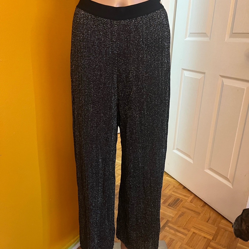 Diesel M-CHICY Black/Silver Wide Leg metallic Pants - Picture 2 of 6